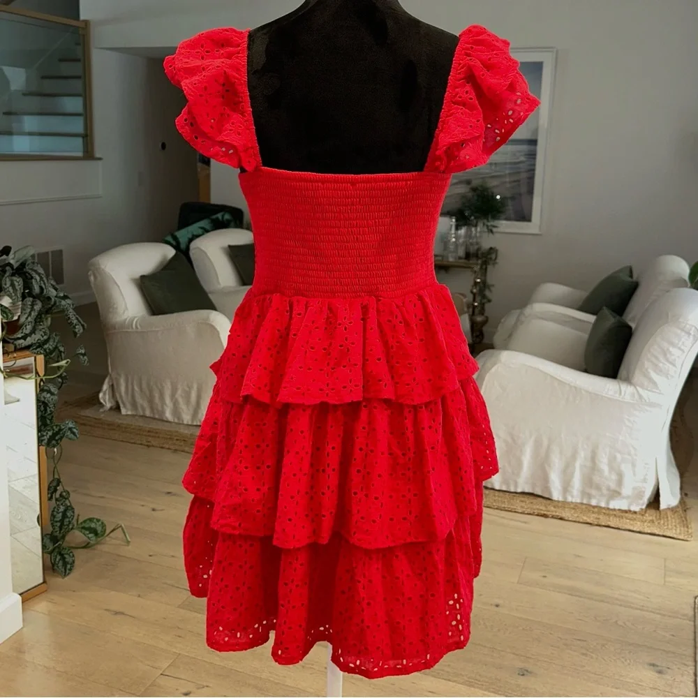 Altar’d State Amira Red Eyelet Ruffle Mini Dress - Picture 3 of 11